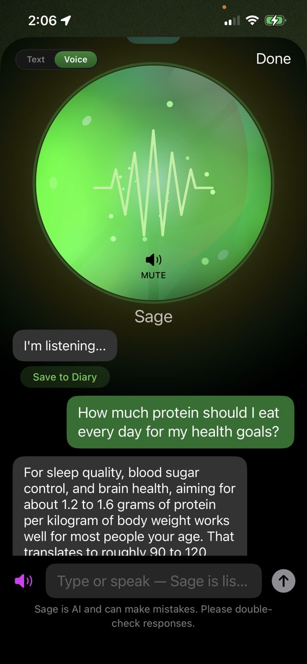 Sage, a voice nutritionist